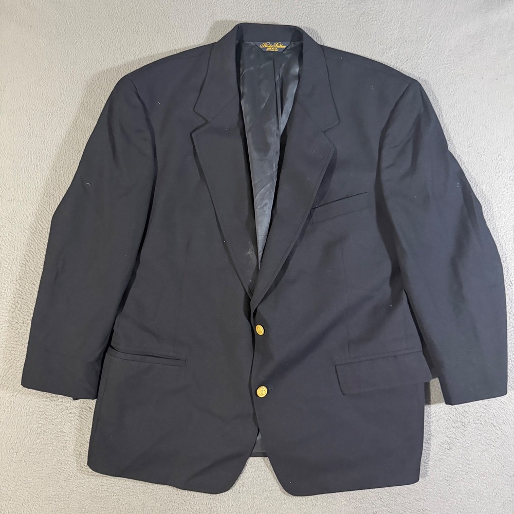 Vintage Brooks‎ Brothers Mens Navy Blue Wool Blazer Gold Crest Buttons 48 RG